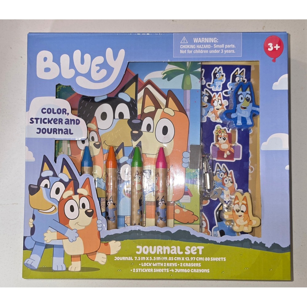 Bluey Journal Set with Lock and Keys Stickers Crayons Erasers Activity Kit New